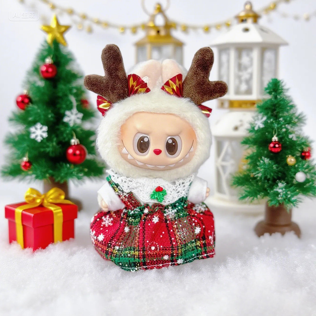 2025 NEW For 17cm Labubu Doll Christmas Clothes Christmas Red Deer Theme Set Labubu Accessories unique Christmas Gift