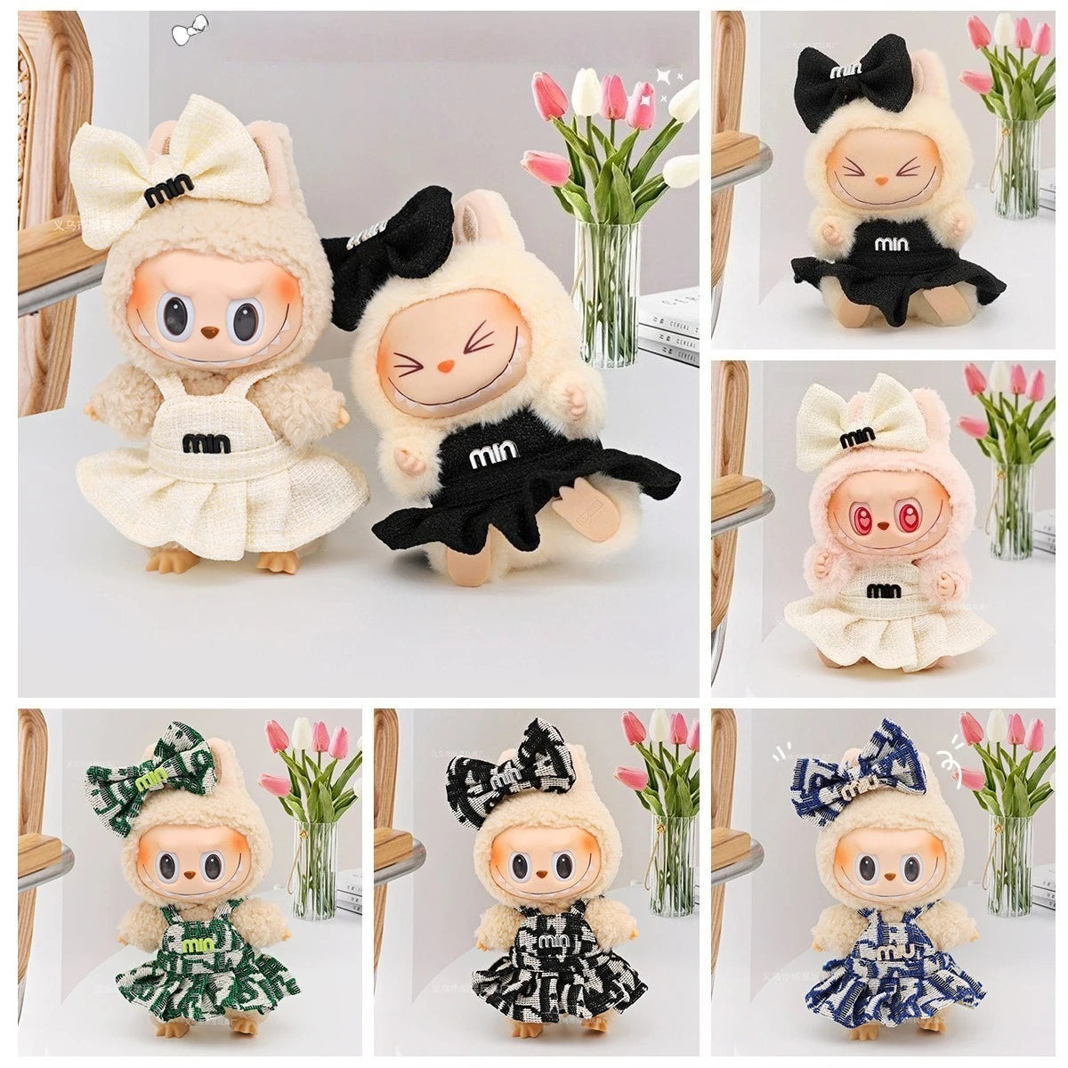 17cm Labubu Doll Clothes – Princess Dress with Bow Tie, Two-Piece Outfit | V1 V2 Doll Accessories & Clothing