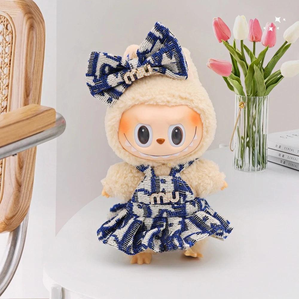 17cm Labubu Doll Clothes – Princess Dress with Bow Tie, Two-Piece Outfit | V1 V2 Doll Accessories & Clothing