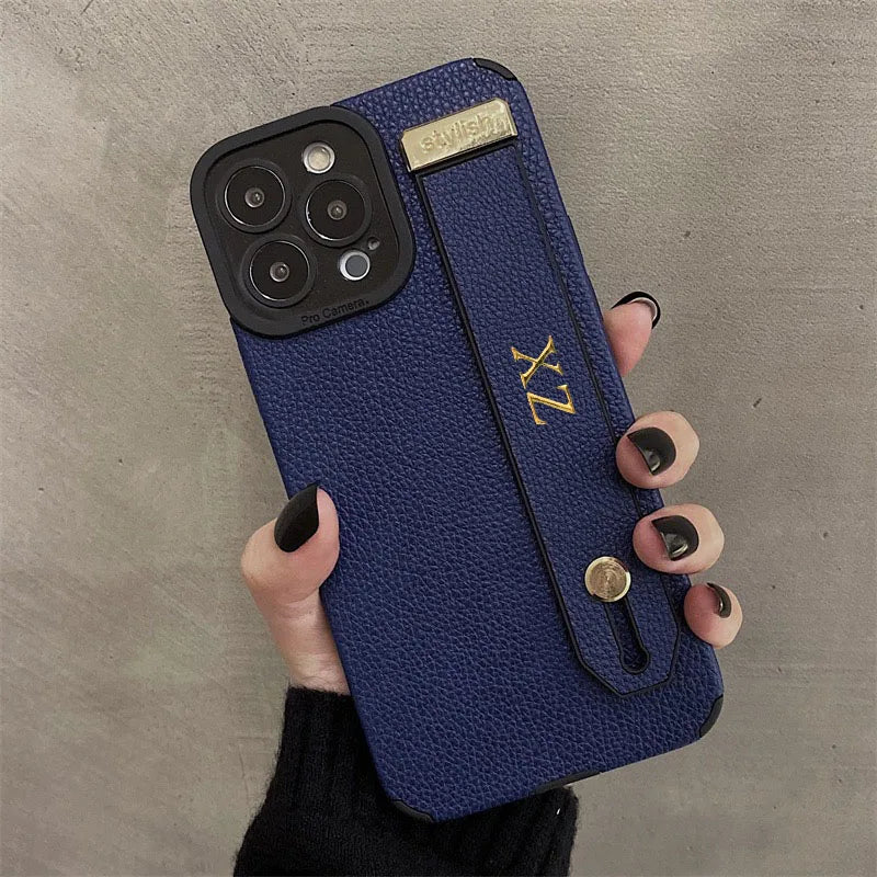 Personalise Gold Initial Letters Leather PU Wristband Cases For Iphone 15 14 11 12 13 Pro Max 16 pro promax  Luxury Soft Covers