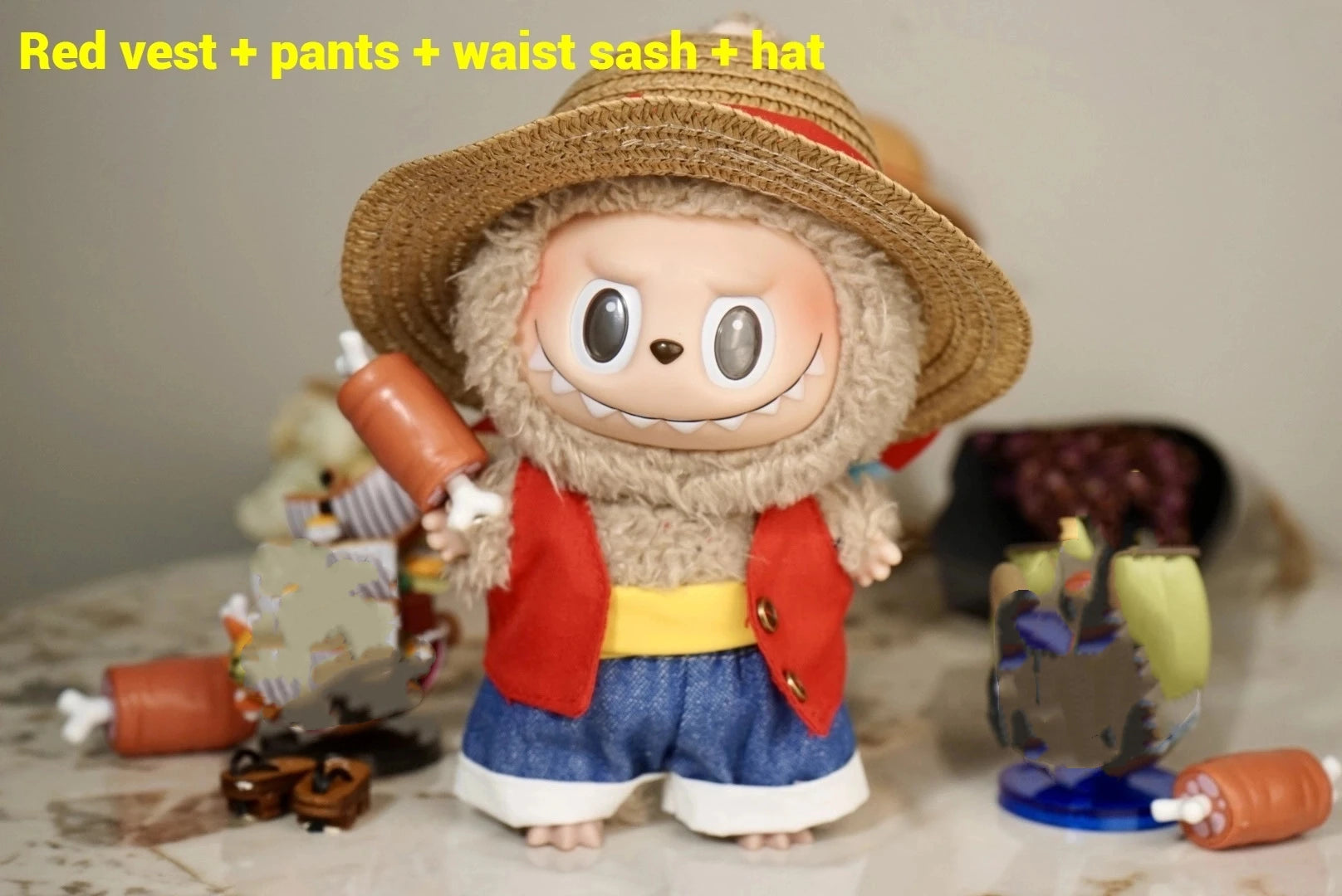 17cm For Labubu Doll Clothes For Labubu Clothes Cool Red Vest Set Trendy Play Pendant Clothes Doll Accessories Festival Gifts