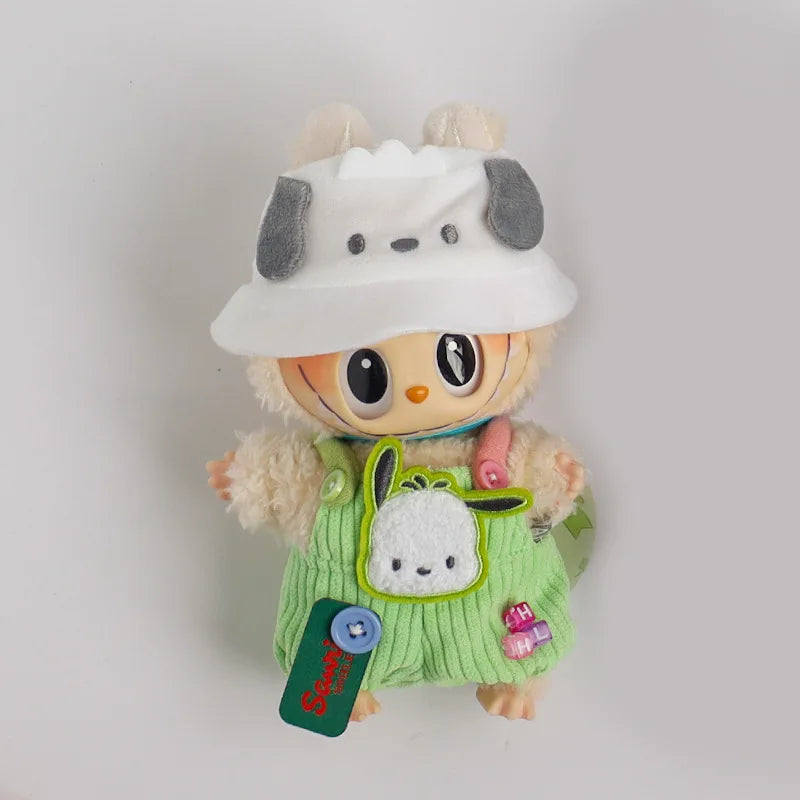 Sanrios Hellokittys Pochacco Kuromi Hat Doll'S Clothes Overalls for 17cm Labubu Clothes Accessories Trendy Outfit Girls Gifts