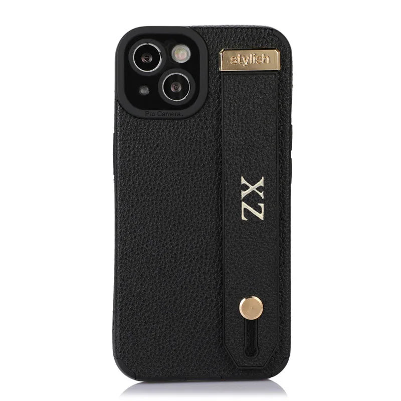 Personalise Gold Initial Letters Leather PU Wristband Cases For Iphone 15 14 11 12 13 Pro Max 16 pro promax  Luxury Soft Covers