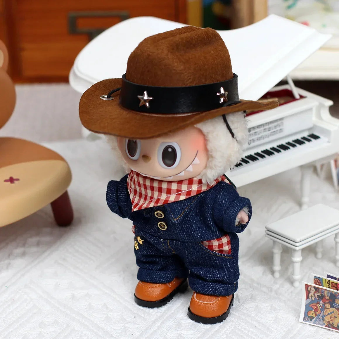 Ropa Labubu 17cm Labubu Doll Cowboy Style Doll Clothes Set Doll Decoration Accessories
