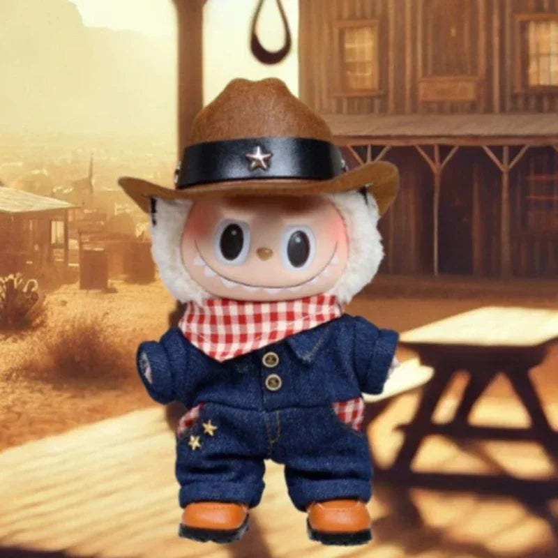 Ropa Labubu 17cm Labubu Doll Cowboy Style Doll Clothes Set Doll Decoration Accessories