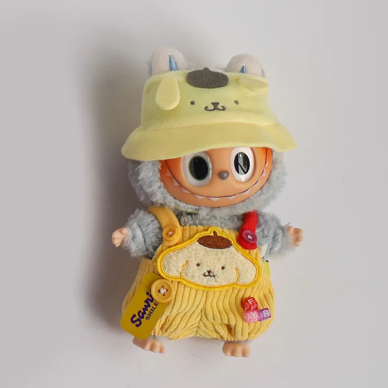 Sanrios Hellokittys Pochacco Kuromi Hat Doll'S Clothes Overalls for 17cm Labubu Clothes Accessories Trendy Outfit Girls Gifts