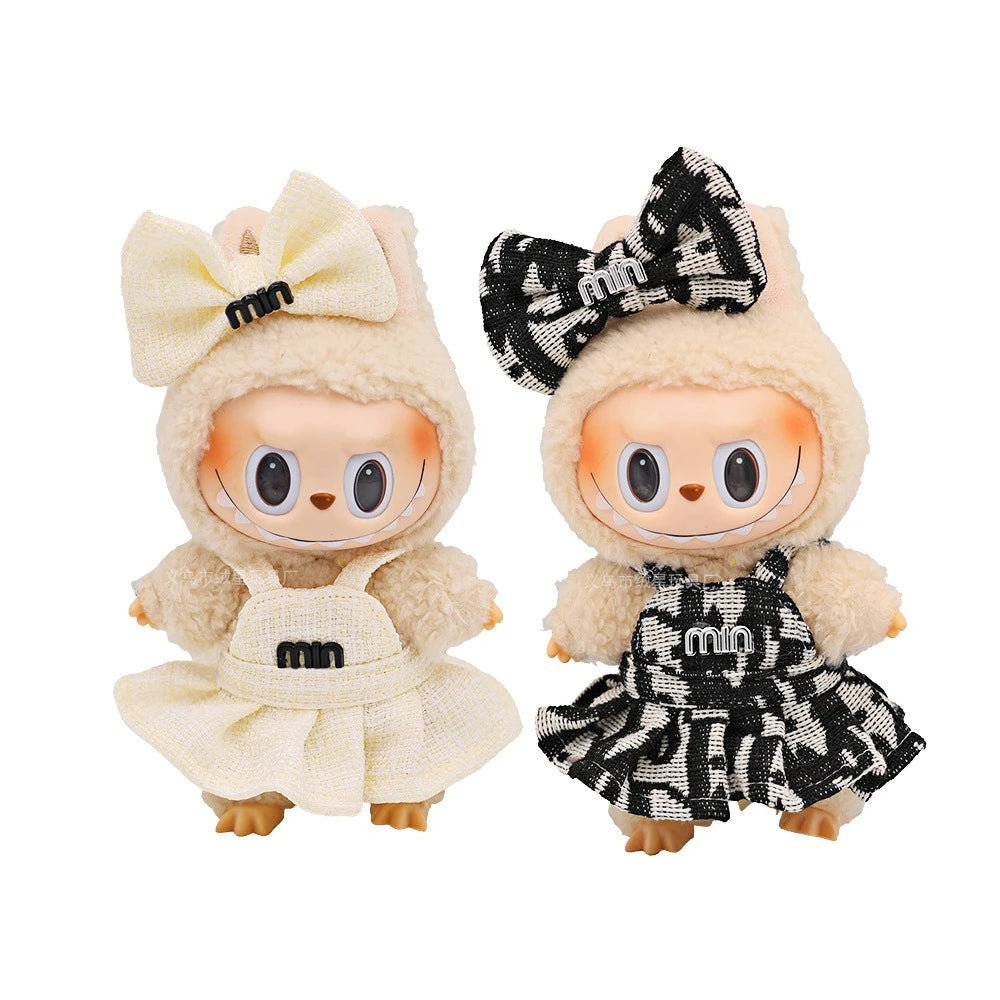 17cm Labubu Doll Clothes – Princess Dress with Bow Tie, Two-Piece Outfit | V1 V2 Doll Accessories & Clothing
