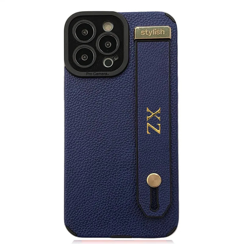 Personalise Gold Initial Letters Leather PU Wristband Cases For Iphone 15 14 11 12 13 Pro Max 16 pro promax  Luxury Soft Covers
