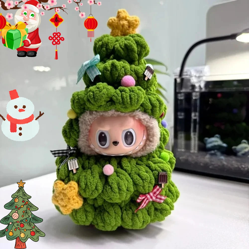 Clothes ONLY
Labubu Clothes Outfit Handmade Diy Material Package Knitted Crochet Christmas Tree Clothing 15/17cm Labubu Doll Christmas Gift
