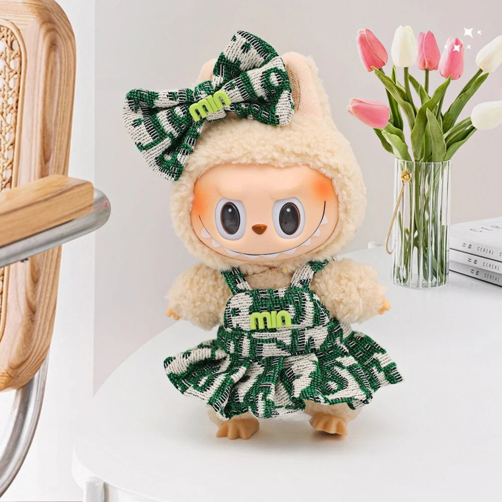 17cm Labubu Doll Clothes – Princess Dress with Bow Tie, Two-Piece Outfit | V1 V2 Doll Accessories & Clothing