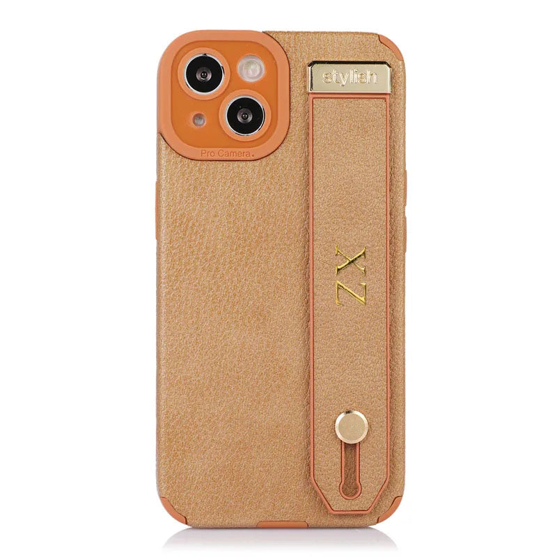 Personalise Gold Initial Letters Leather PU Wristband Cases For Iphone 15 14 11 12 13 Pro Max 16 pro promax  Luxury Soft Covers