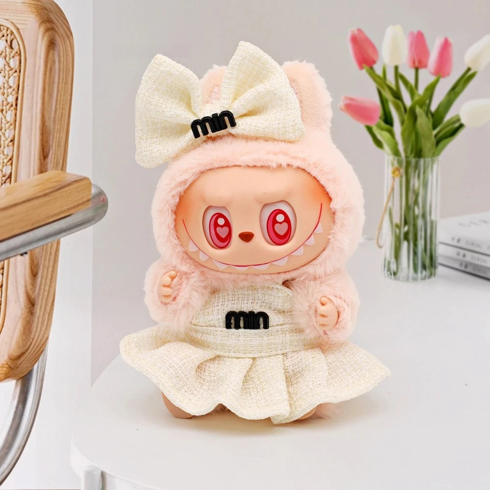 17cm Labubu Doll Clothes – Princess Dress with Bow Tie, Two-Piece Outfit | V1 V2 Doll Accessories & Clothing