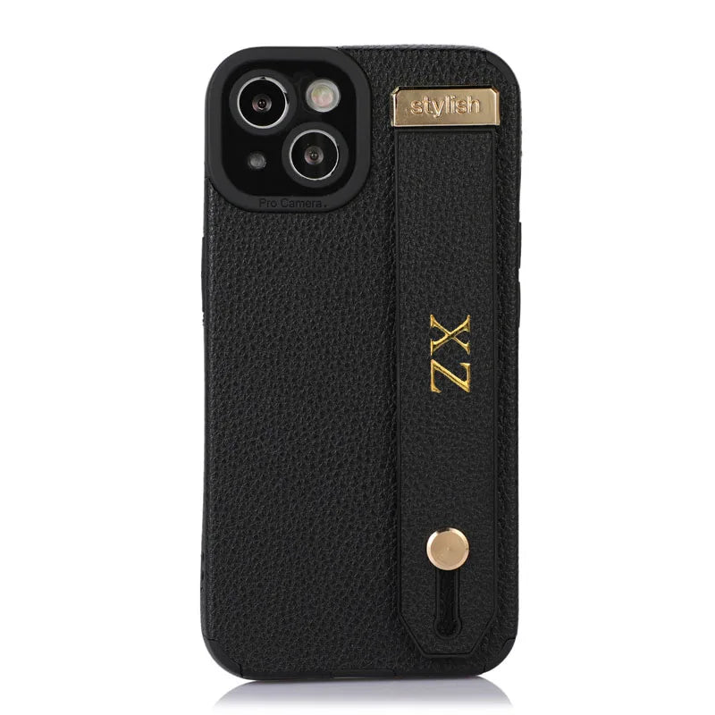 Personalise Gold Initial Letters Leather PU Wristband Cases For Iphone 15 14 11 12 13 Pro Max 16 pro promax  Luxury Soft Covers