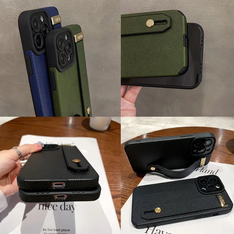 Personalise Gold Initial Letters Leather PU Wristband Cases For Iphone 15 14 11 12 13 Pro Max 16 pro promax  Luxury Soft Covers